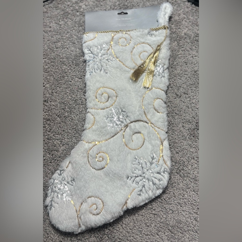 Northlight 20” Cream & Gold Faux Fur Christmas Stocking - Picture 2 of 3